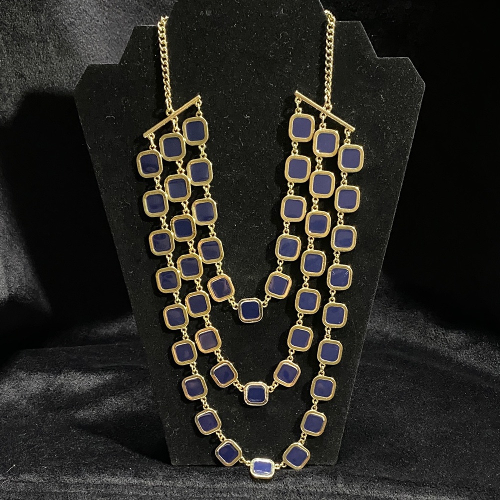 Vintage Multi-Strand Royal Blue Lucite Gold Tone Statement Necklace